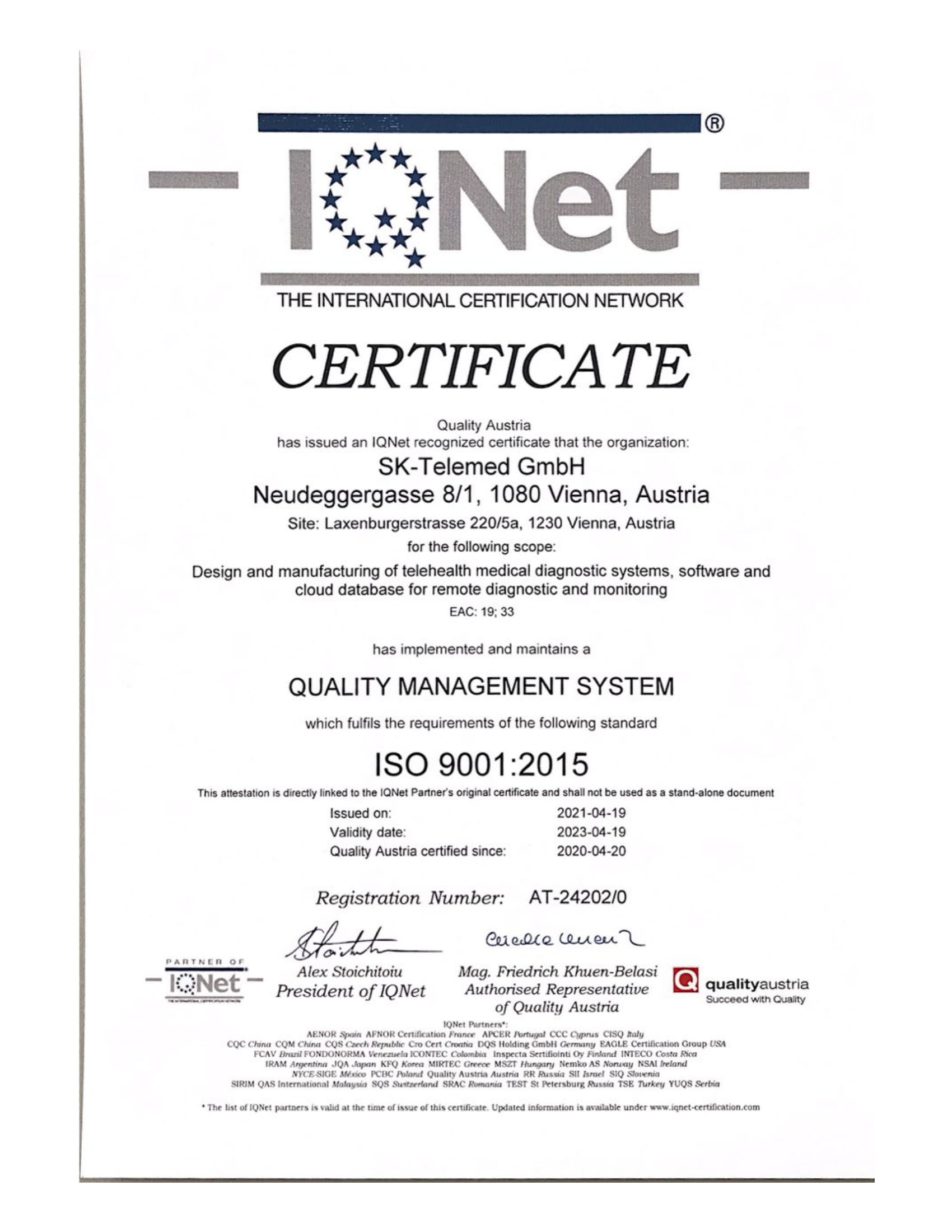 IQNet ISO 9001 Certificate